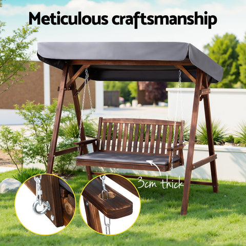 Gardeon Wooden Swing Chair Garden Bench Canopy 3 Seater Outdoor Furniture Chez Guru