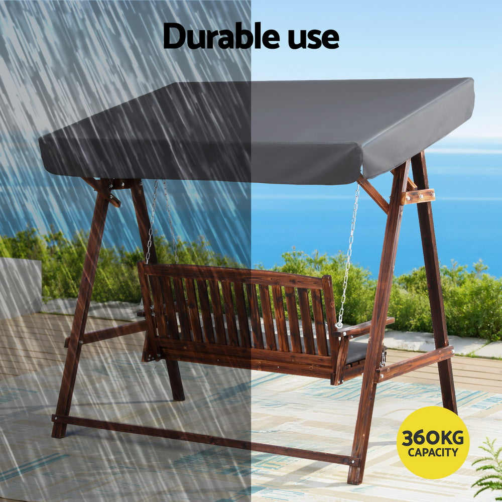 Gardeon Wooden Swing Chair Garden Bench Canopy 3 Seater Outdoor Furniture Chez Guru
