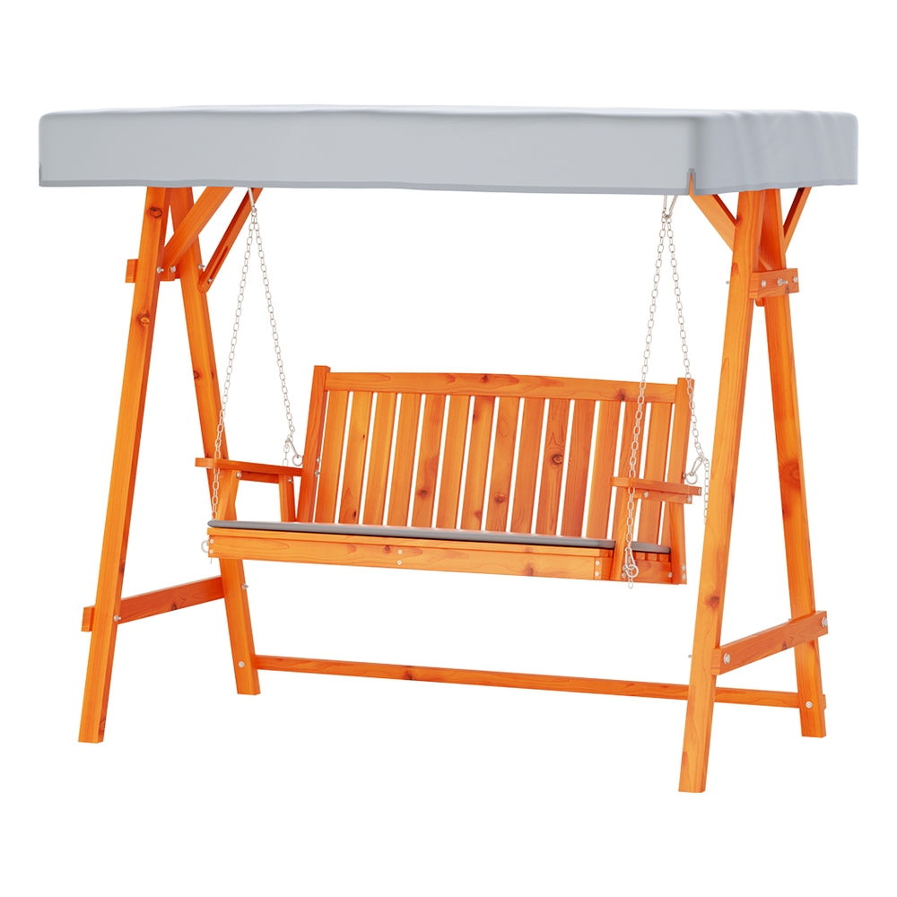 Gardeon Outdoor Wooden Swing Chair Garden Bench Canopy Cushion 3 Seater Teak Chez Guru