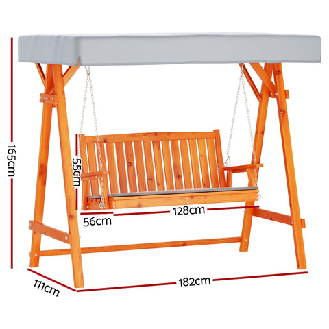 Gardeon Outdoor Wooden Swing Chair Garden Bench Canopy Cushion 3 Seater Teak Chez Guru