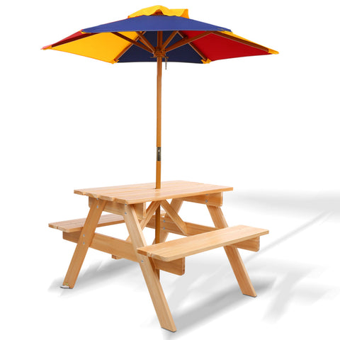 Keezi Kids Wooden Picnic Table Set with Umbrella Chez Guru