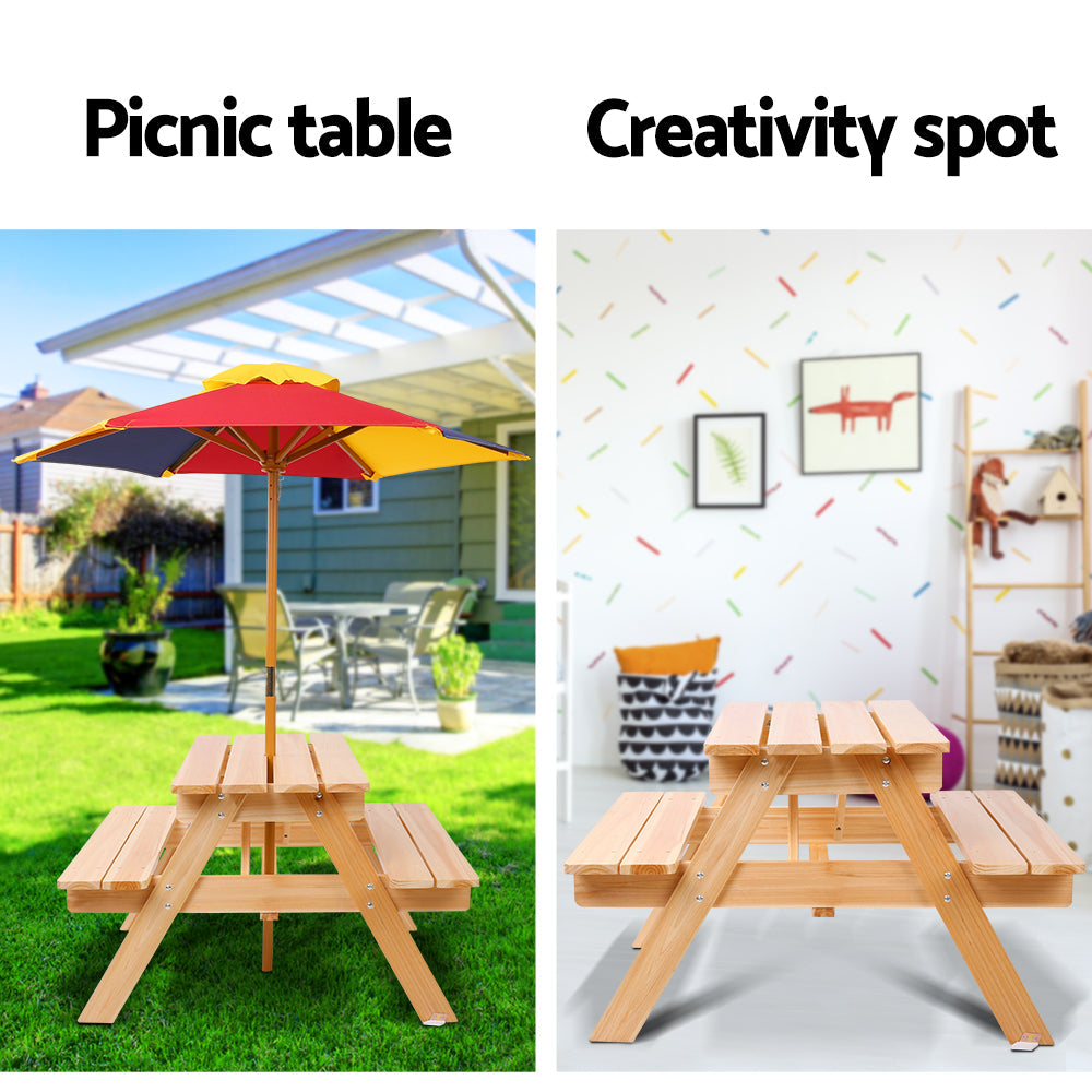 Keezi Kids Wooden Picnic Table Set with Umbrella Chez Guru