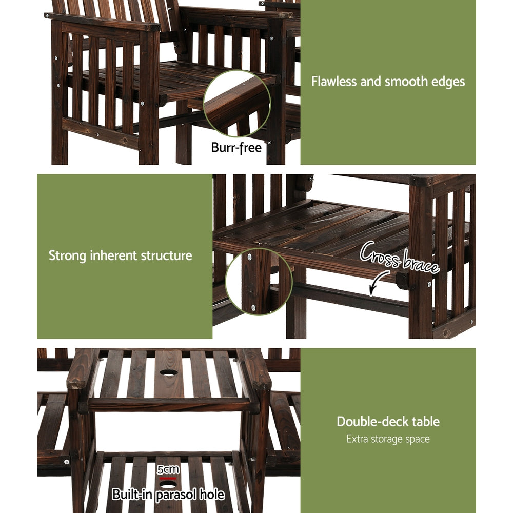 Gardeon Outdoor Garden Bench Loveseat Wooden Table Chairs Patio Furniture Charcoal Chez Guru