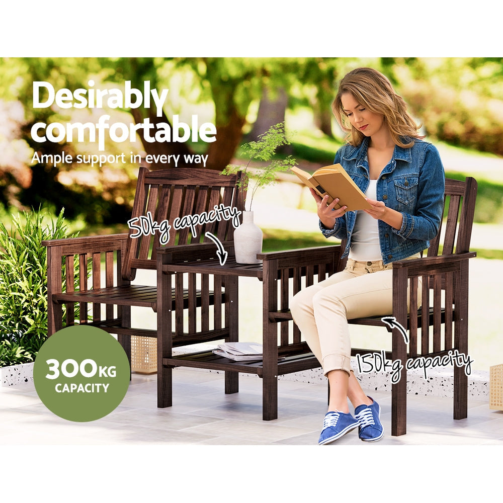 Gardeon Outdoor Garden Bench Loveseat Wooden Table Chairs Patio Furniture Charcoal Chez Guru