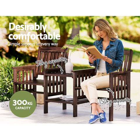 Gardeon Outdoor Garden Bench Loveseat Wooden Table Chairs Patio Furniture Charcoal Chez Guru