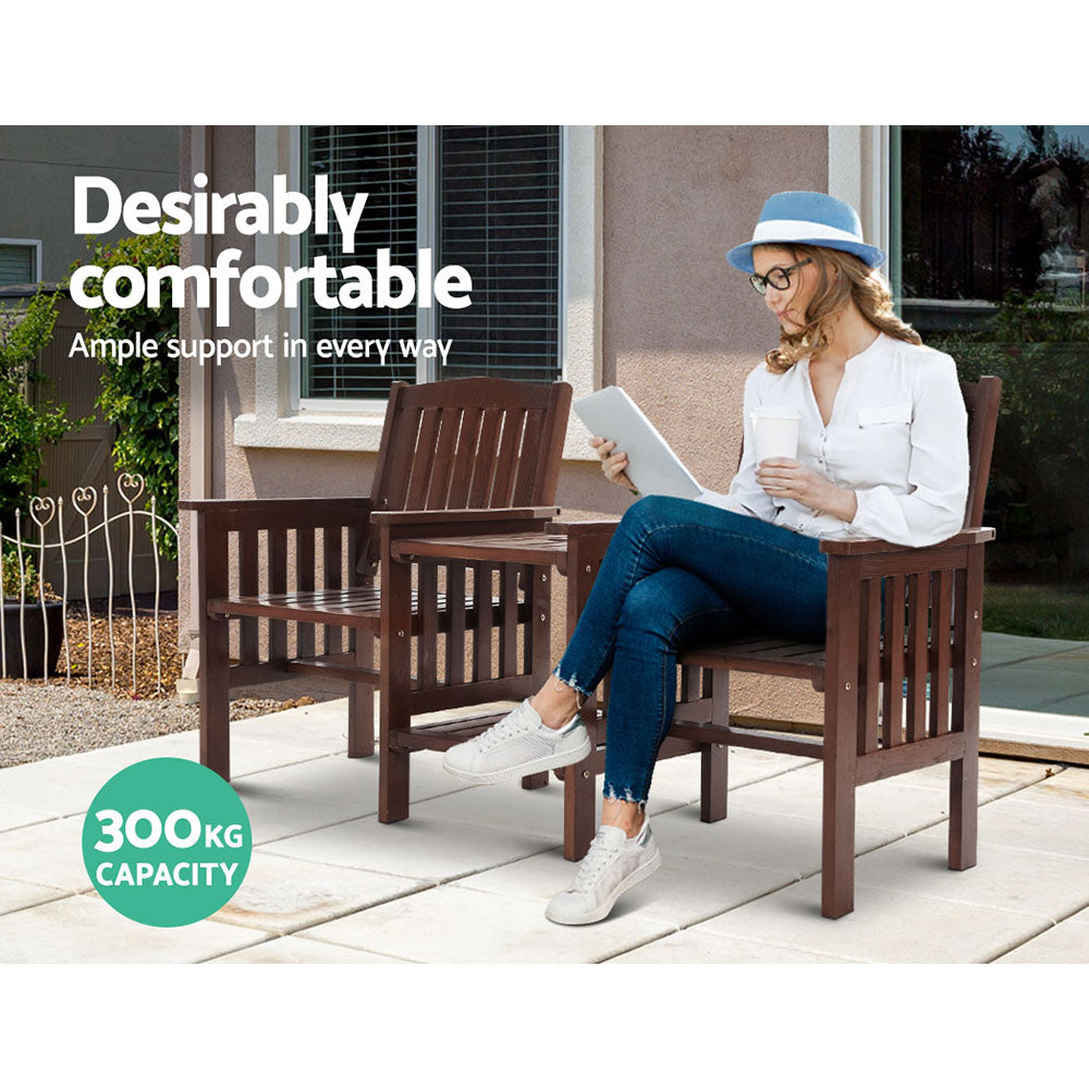 Gardeon Outdoor Garden Bench Loveseat Wooden Table Chairs Patio Furniture Charcoal Chez Guru