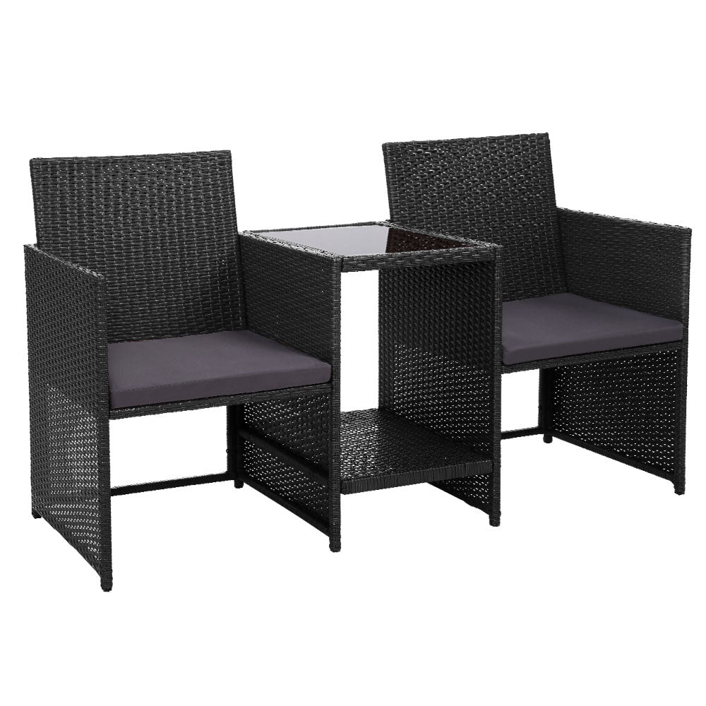 Gardeon Outdoor Setting Wicker Loveseat Birstro Set Patio Garden Furniture Black Chez Guru