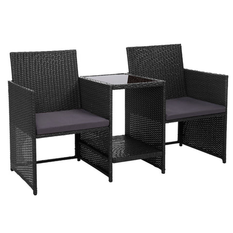 Gardeon Outdoor Setting Wicker Loveseat Birstro Set Patio Garden Furniture Black Chez Guru