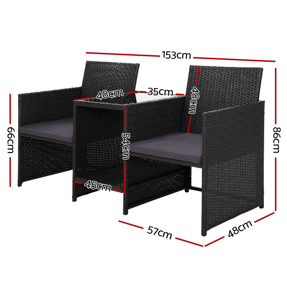 Gardeon Outdoor Setting Wicker Loveseat Birstro Set Patio Garden Furniture Black Chez Guru