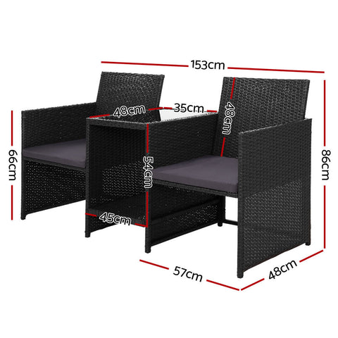 Gardeon Outdoor Setting Wicker Loveseat Birstro Set Patio Garden Furniture Black Chez Guru