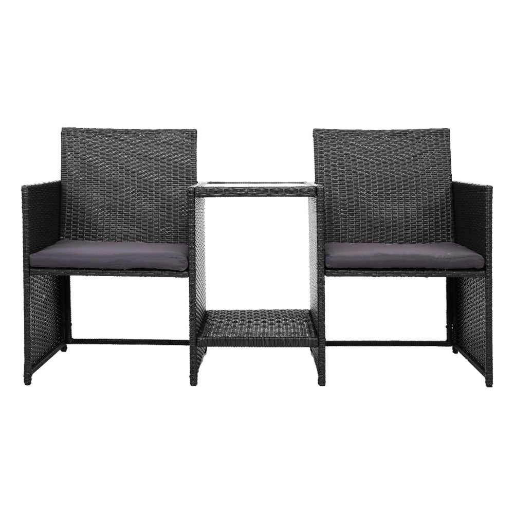 Gardeon Outdoor Setting Wicker Loveseat Birstro Set Patio Garden Furniture Black Chez Guru