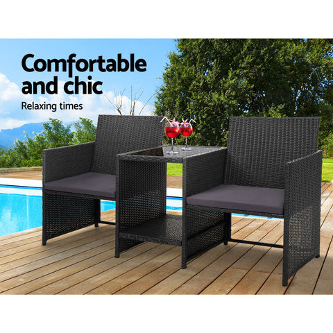 Gardeon Outdoor Setting Wicker Loveseat Birstro Set Patio Garden Furniture Black Chez Guru