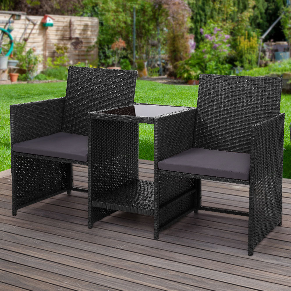 Gardeon Outdoor Setting Wicker Loveseat Birstro Set Patio Garden Furniture Black Chez Guru