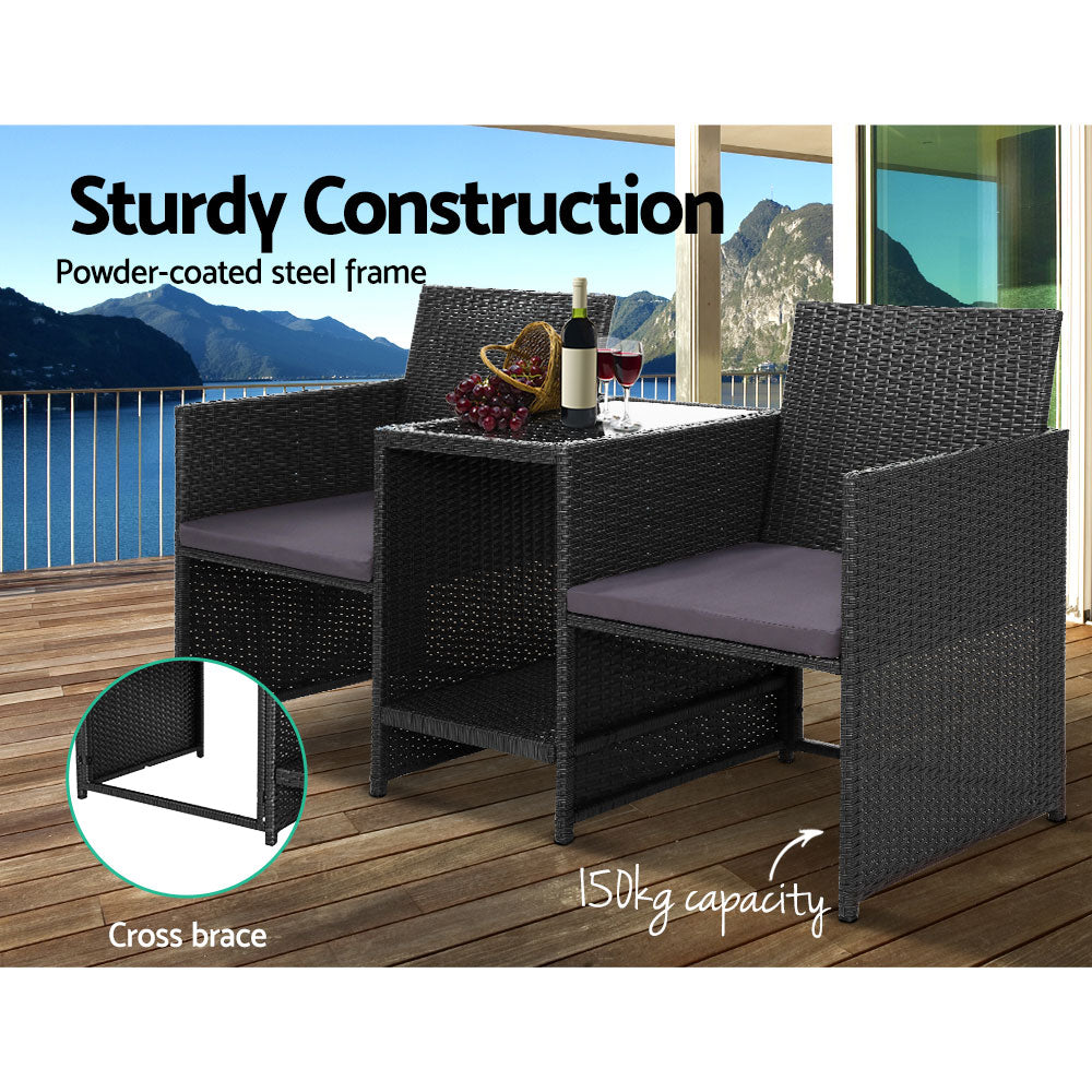 Gardeon Outdoor Setting Wicker Loveseat Birstro Set Patio Garden Furniture Black Chez Guru