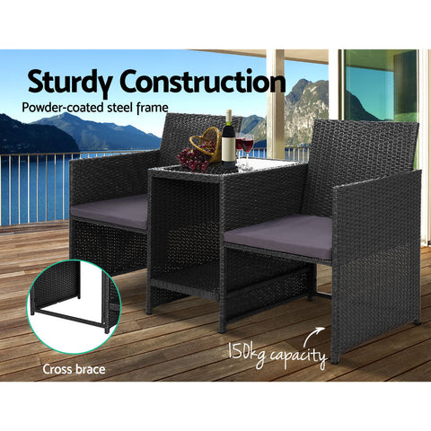 Gardeon Outdoor Setting Wicker Loveseat Birstro Set Patio Garden Furniture Black Chez Guru