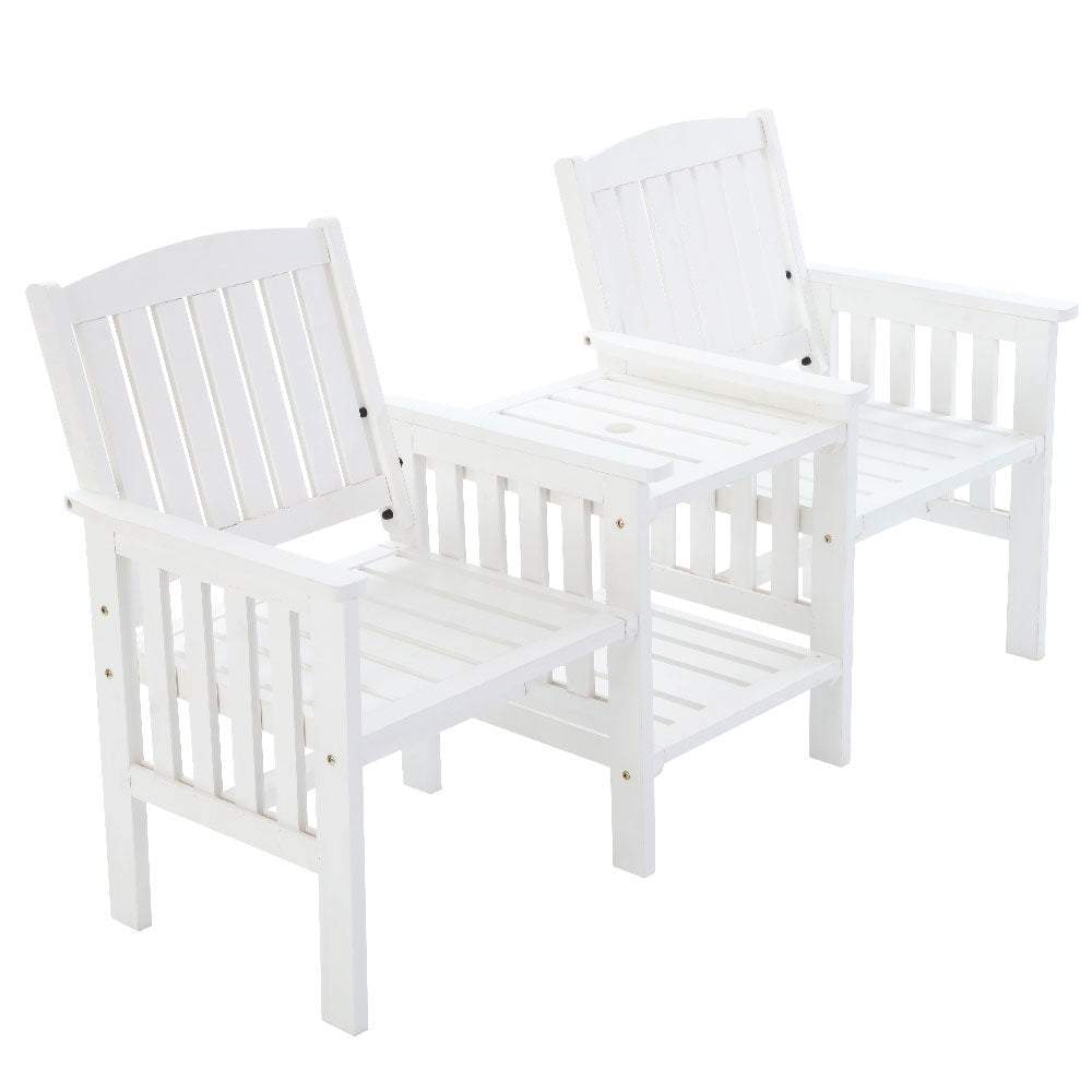 Gardeon Outdoor Garden Bench Loveseat Wooden Table Chairs Patio Furniture White Chez Guru