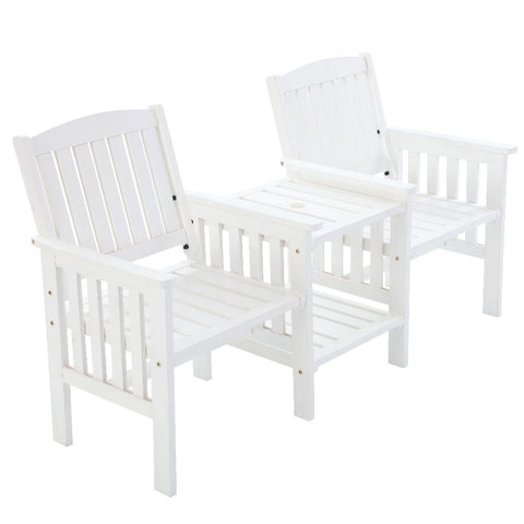 Gardeon Outdoor Garden Bench Loveseat Wooden Table Chairs Patio Furniture White Chez Guru
