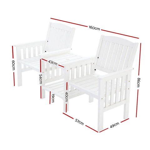 Gardeon Outdoor Garden Bench Loveseat Wooden Table Chairs Patio Furniture White Chez Guru