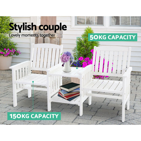 Gardeon Outdoor Garden Bench Loveseat Wooden Table Chairs Patio Furniture White Chez Guru