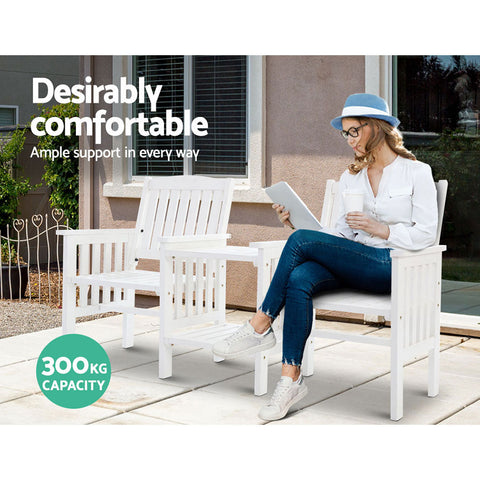 Gardeon Outdoor Garden Bench Loveseat Wooden Table Chairs Patio Furniture White Chez Guru