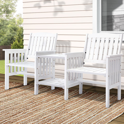 Gardeon Outdoor Garden Bench Loveseat Wooden Table Chairs Patio Furniture White Chez Guru