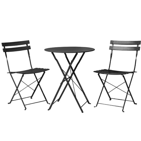 Gardeon 3PC Outdoor Bistro Set Steel Table and Chairs Patio Furniture Black Chez Guru