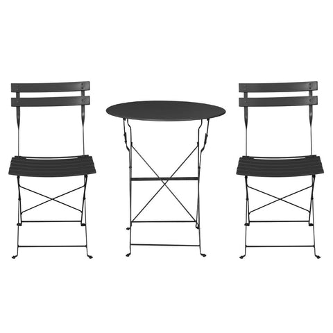 Gardeon 3PC Outdoor Bistro Set Steel Table and Chairs Patio Furniture Black Chez Guru