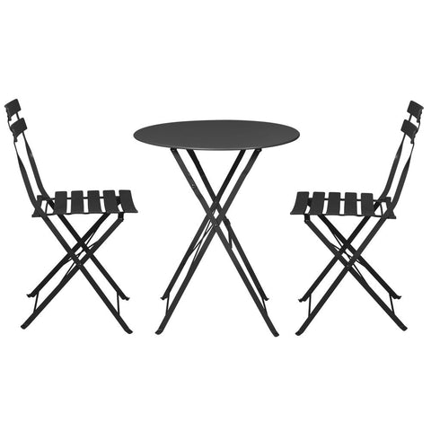 Gardeon 3PC Outdoor Bistro Set Steel Table and Chairs Patio Furniture Black Chez Guru