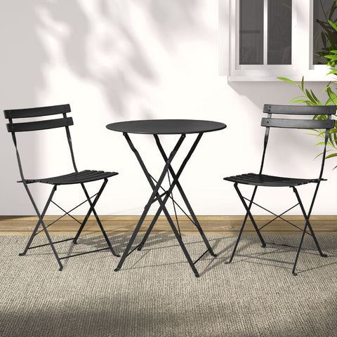 Gardeon 3PC Outdoor Bistro Set Steel Table and Chairs Patio Furniture Black Chez Guru