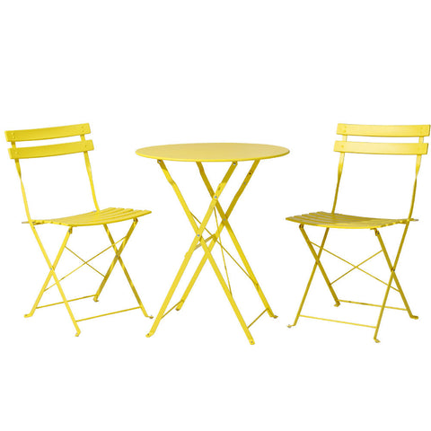 Gardeon 3PC Outdoor Bistro Set Steel Table and Chairs Patio Furniture Yellow Chez Guru