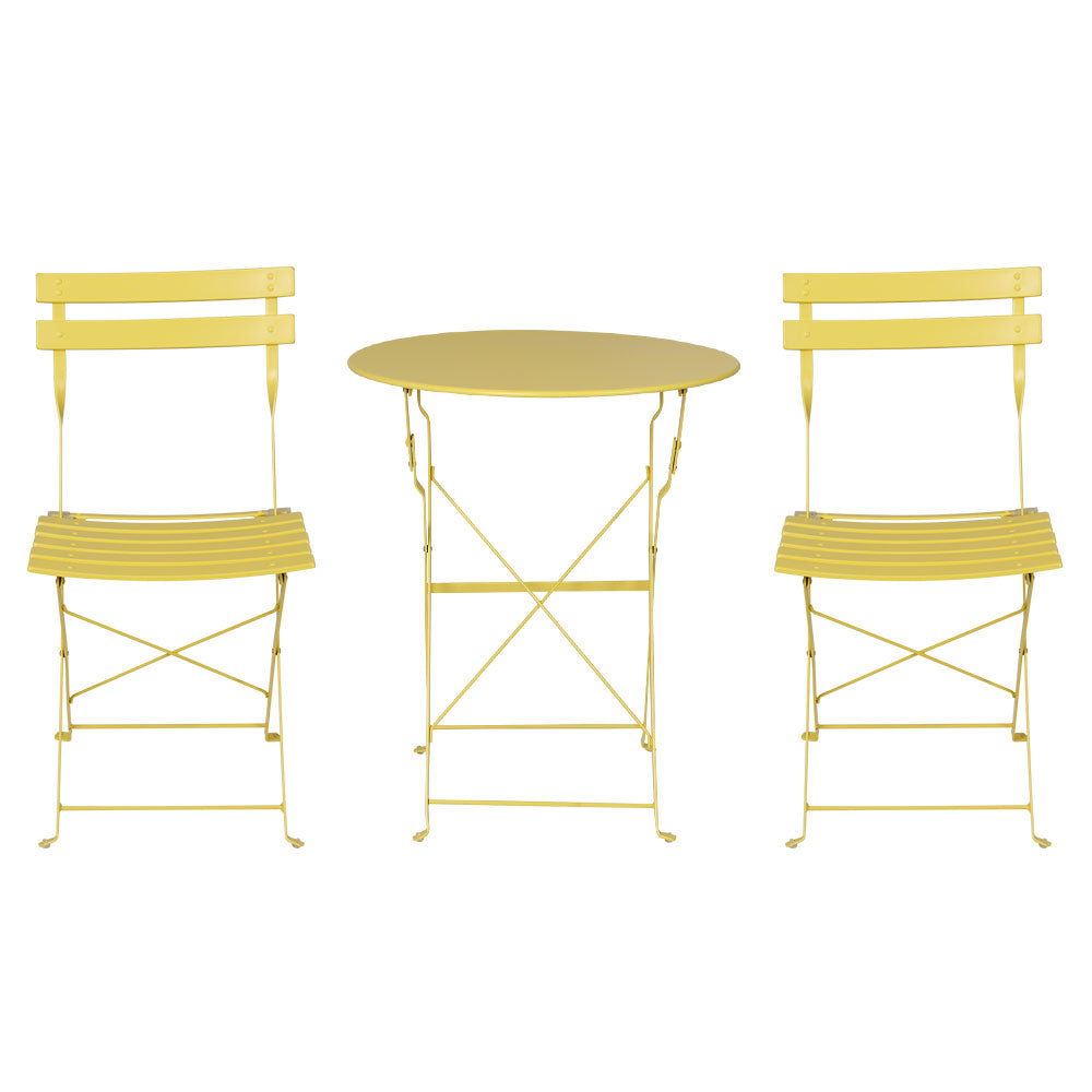 Gardeon 3PC Outdoor Bistro Set Steel Table and Chairs Patio Furniture Yellow Chez Guru