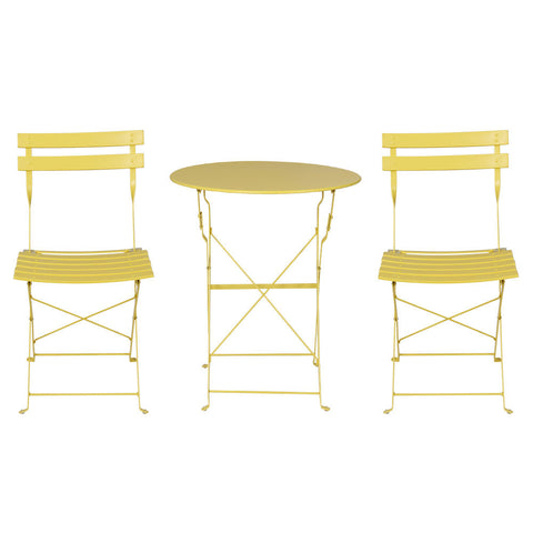 Gardeon 3PC Outdoor Bistro Set Steel Table and Chairs Patio Furniture Yellow Chez Guru