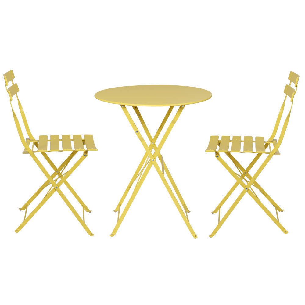 Gardeon 3PC Outdoor Bistro Set Steel Table and Chairs Patio Furniture Yellow Chez Guru