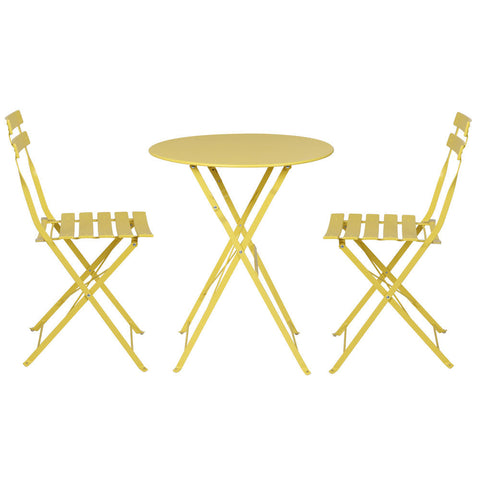 Gardeon 3PC Outdoor Bistro Set Steel Table and Chairs Patio Furniture Yellow Chez Guru
