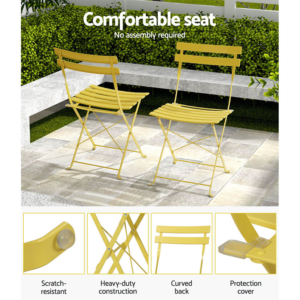 Gardeon 3PC Outdoor Bistro Set Steel Table and Chairs Patio Furniture Yellow Chez Guru