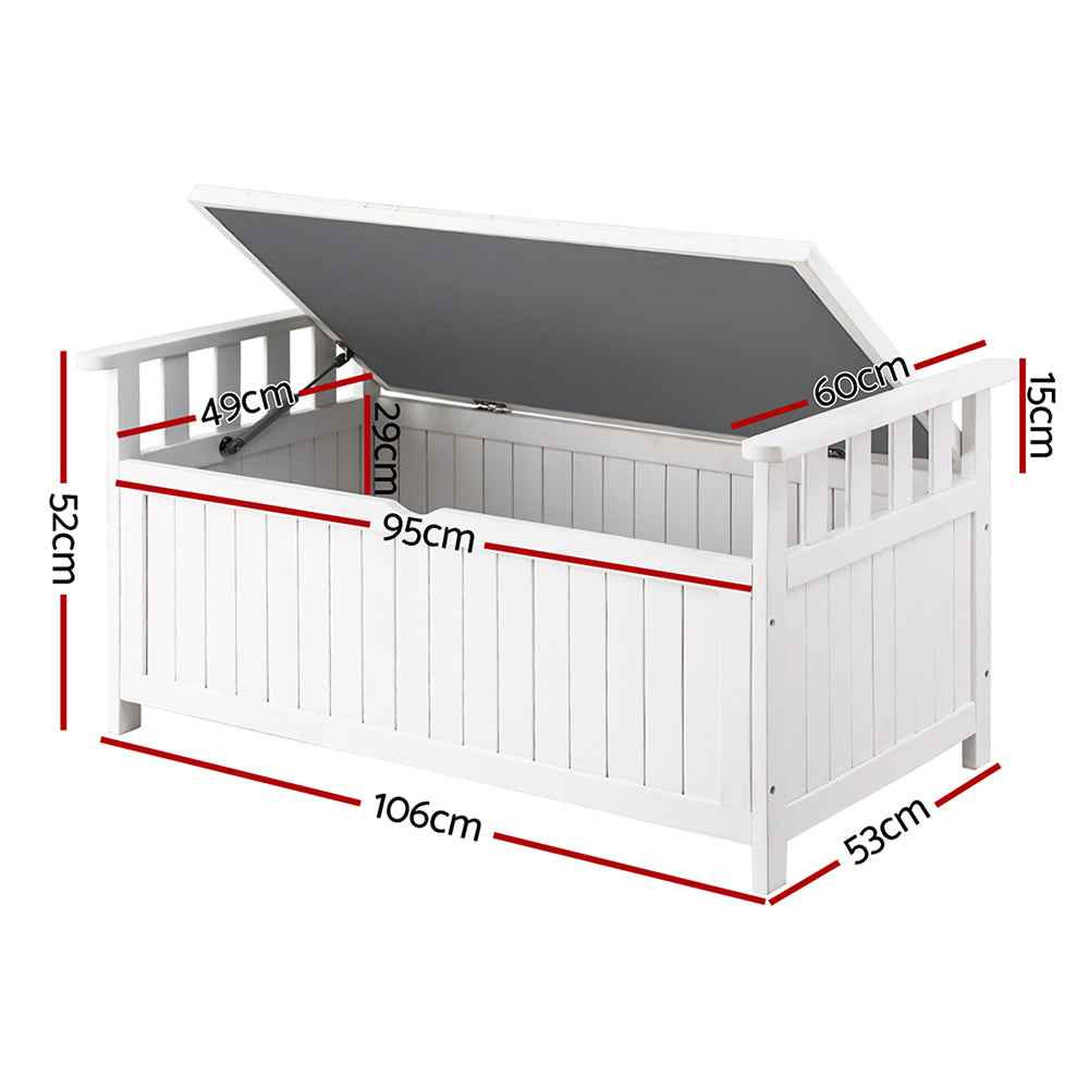Gardeon Outdoor Storage Bench Box Wooden Garden Toy Tool Patio Furniture White Chez Guru