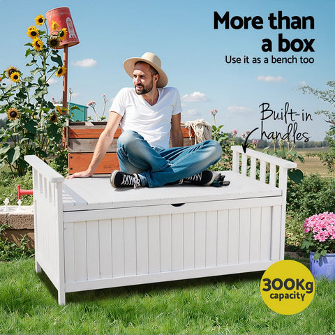 Gardeon Outdoor Storage Bench Box Wooden Garden Toy Tool Patio Furniture White Chez Guru