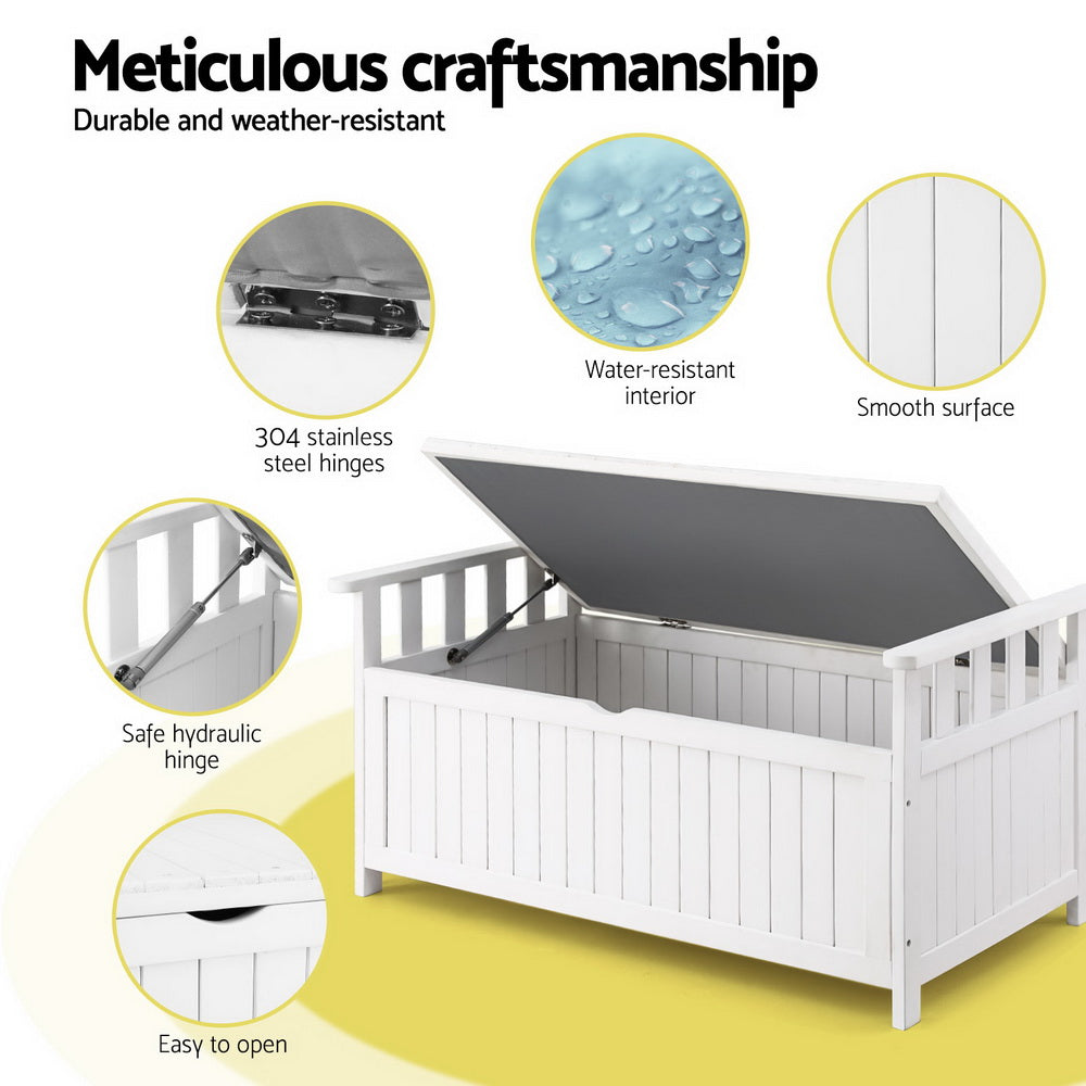 Gardeon Outdoor Storage Bench Box Wooden Garden Toy Tool Patio Furniture White Chez Guru