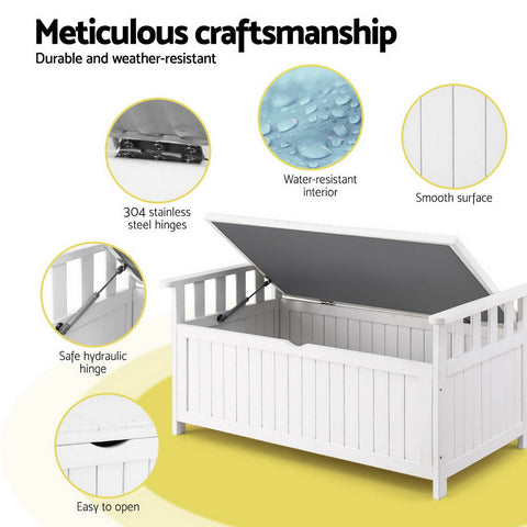 Gardeon Outdoor Storage Bench Box Wooden Garden Toy Tool Patio Furniture White Chez Guru
