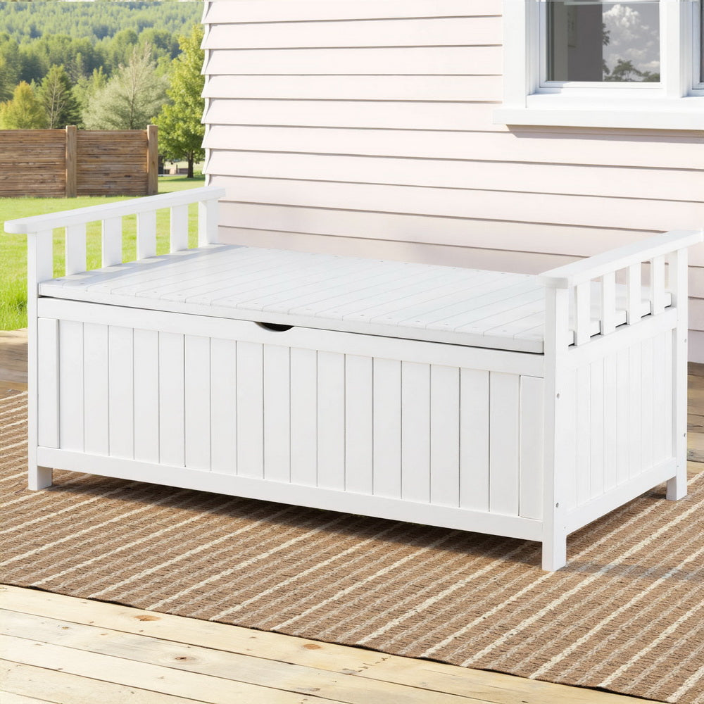 Gardeon Outdoor Storage Bench Box Wooden Garden Toy Tool Patio Furniture White Chez Guru