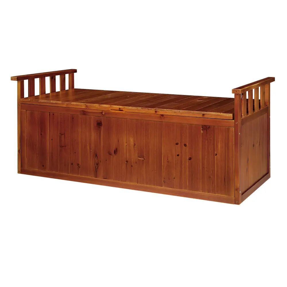 Gardeon Outdoor Storage Bench Box 129cm Wooden Garden Toy Chest Sheds Patio Furniture XL Natural Chez Guru
