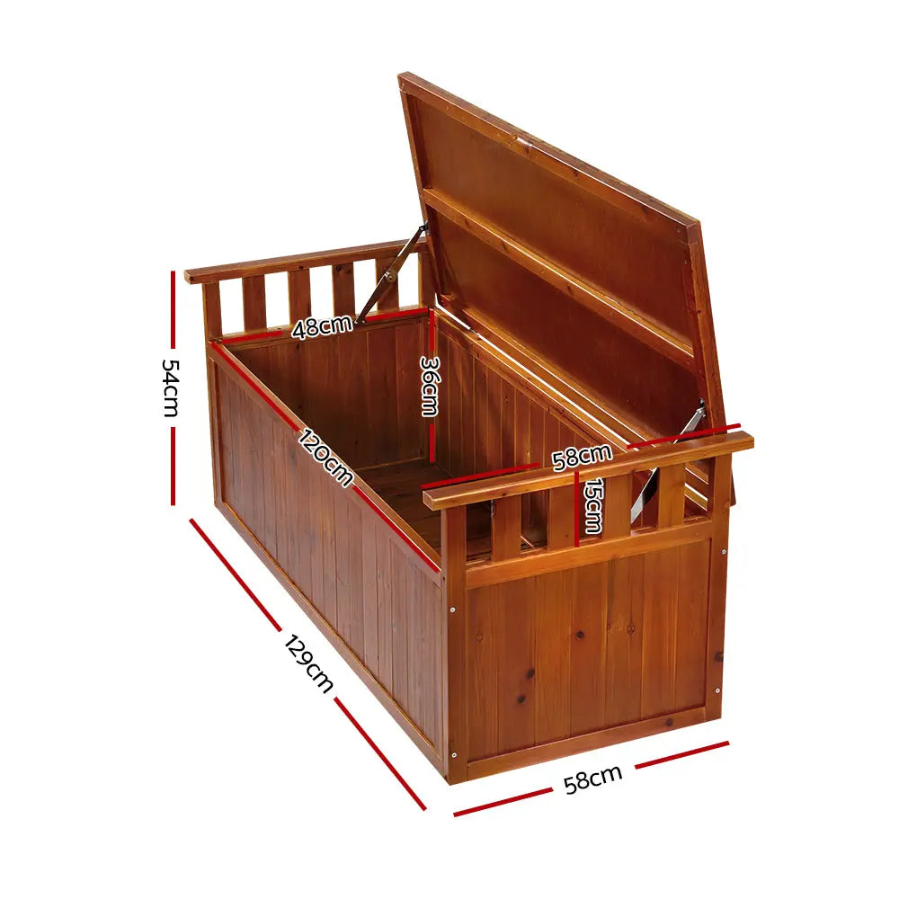Gardeon Outdoor Storage Bench Box 129cm Wooden Garden Toy Chest Sheds Patio Furniture XL Natural Chez Guru