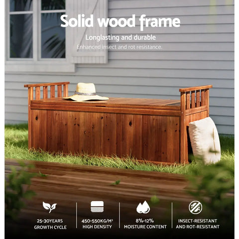 Gardeon Outdoor Storage Bench Box 129cm Wooden Garden Toy Chest Sheds Patio Furniture XL Natural Chez Guru