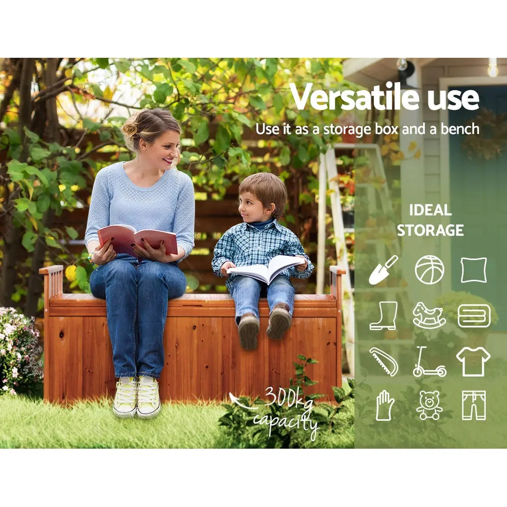 Gardeon Outdoor Storage Bench Box 129cm Wooden Garden Toy Chest Sheds Patio Furniture XL Natural Chez Guru