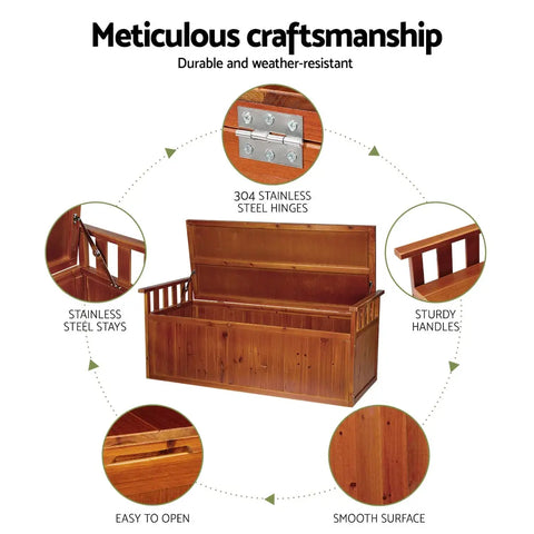 Gardeon Outdoor Storage Bench Box 129cm Wooden Garden Toy Chest Sheds Patio Furniture XL Natural Chez Guru
