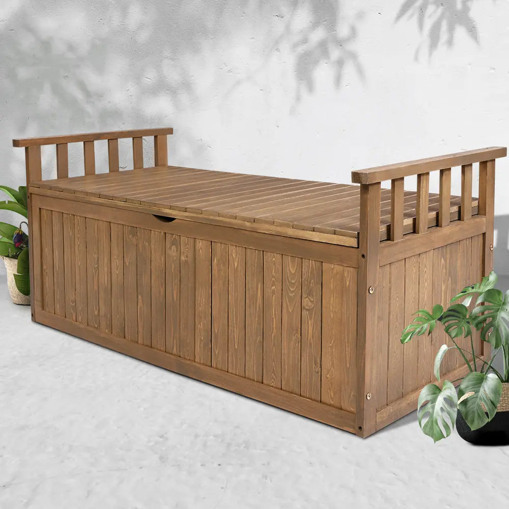 Gardeon Outdoor Storage Bench Box 129cm Wooden Garden Toy Chest Sheds Patio Furniture XL Natural Chez Guru