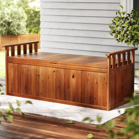 Gardeon Outdoor Storage Bench Box 129cm Wooden Garden Toy Chest Sheds Patio Furniture XL Natural Chez Guru