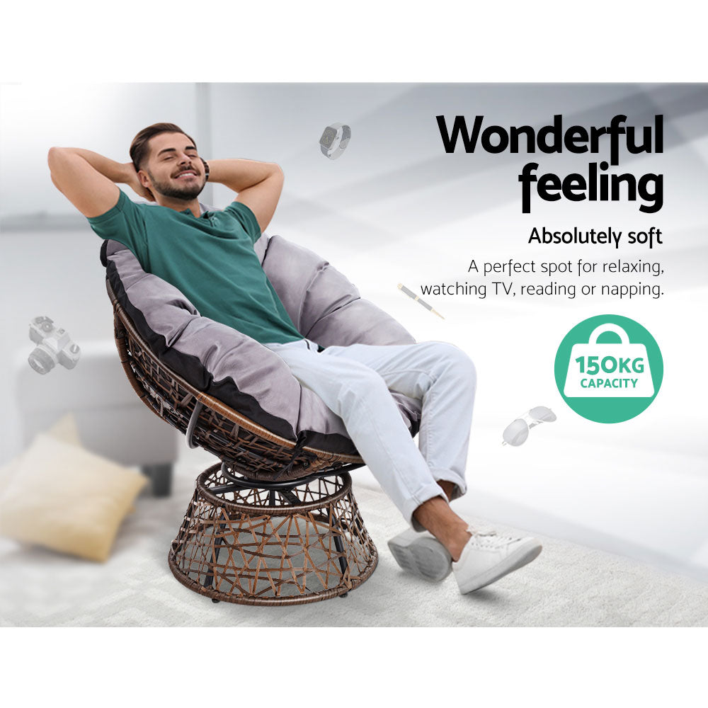 Gardeon Outdoor Chairs Outdoor Furniture Papasan Chair Wicker Patio Garden Brown Chez Guru