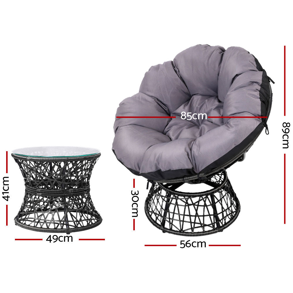 Gardeon Outdoor Lounge Setting Papasan Chair Wicker Table Garden Furniture Black Chez Guru