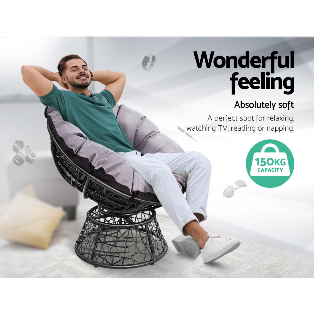 Gardeon Outdoor Lounge Setting Papasan Chair Wicker Table Garden Furniture Black Chez Guru